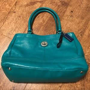 COACH teal handbag with matching wallet